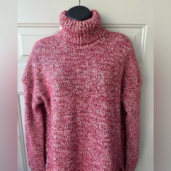 J. Crew Italian Marled Red Wool Blend Turtleneck Oversized Sweater Size S - Picture 7 of 11